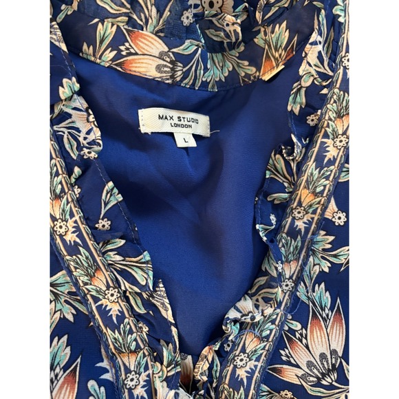 Max Studio London Boho Floral Maxi Dress Large Smocked Waist Puff Sleeve - Picture 3 of 11